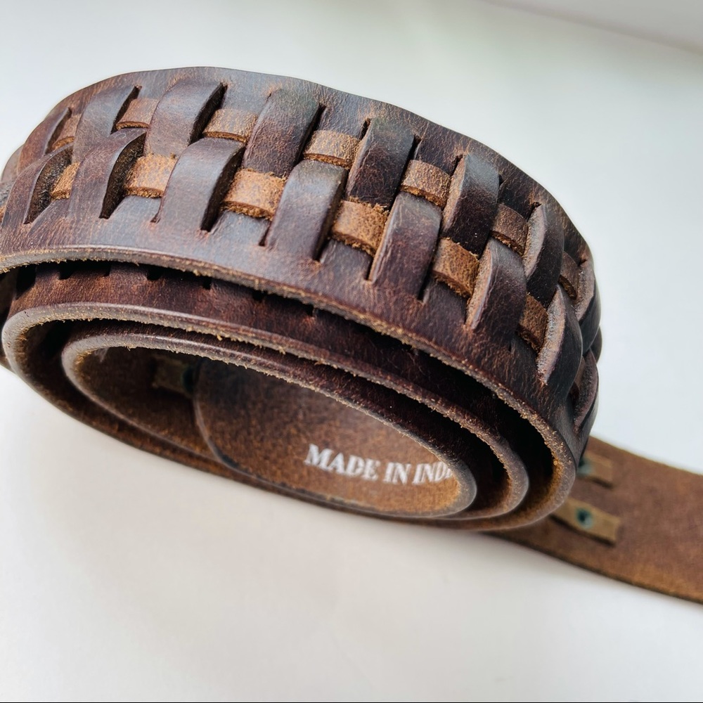 NWOT Genuine Dark Brown Leather Woven Belt 1.75”W